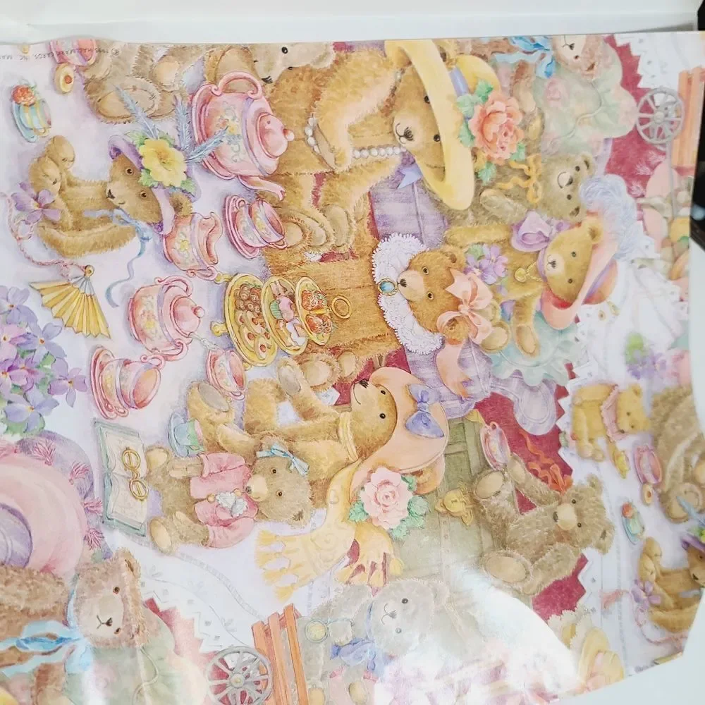 Vintage 90s 1995 Hallmark Cute Kawaii Teddy Bear Wrapping Paper set of 2